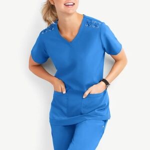 NWT Easy Stretch Women's 3-Pocket Lace Up Grommet Scrub Uniform Top Navy 3X